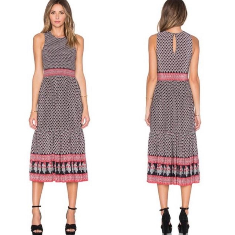 Ulla Johnson Oona Silk Smocked Dark Indian Floral Midi Dress 4